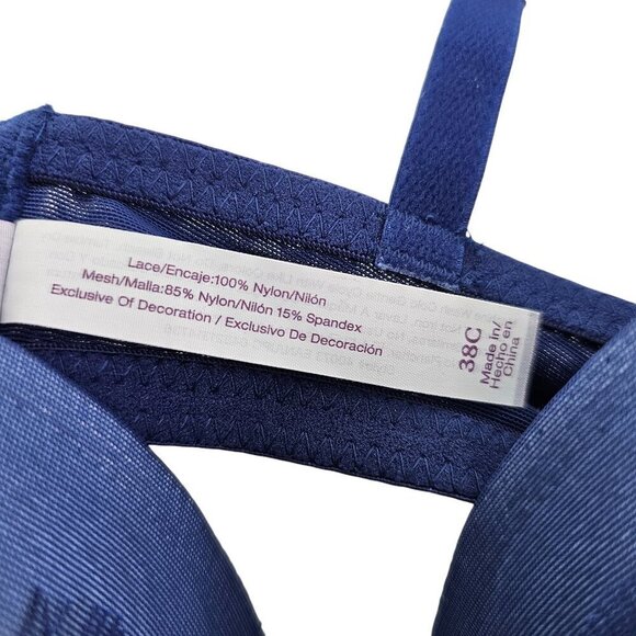 Adore Me Woman’s Blue Vivian Lace Mesh Push Up Underwire Bra – Size 38C NWT - Picture 8 of 15